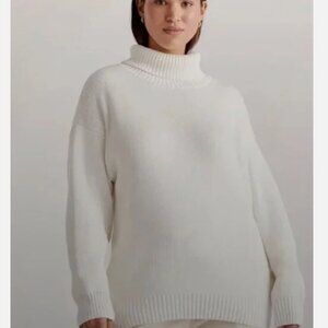 Quince Womens 100% Organic Cotton Turtleneck Sweater Ivory Top S